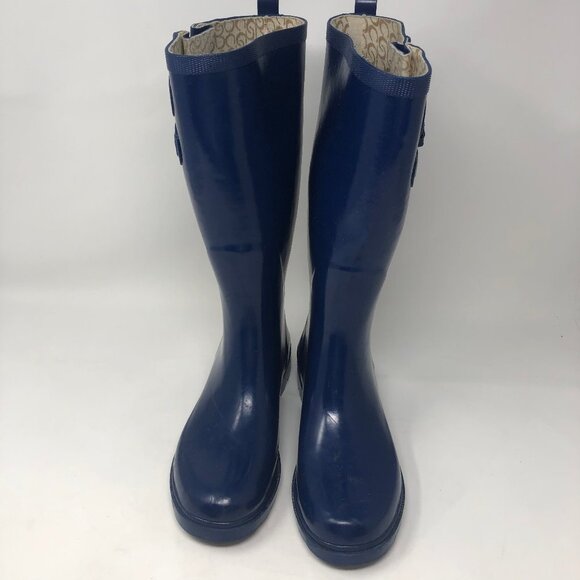 Chooka Navy Posh Solid Tall Rubber Rain Boots 6 - Picture 2 of 8